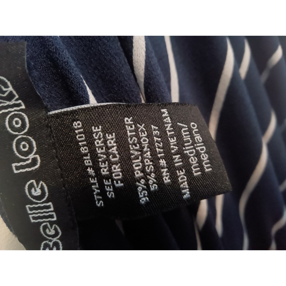 Belle Look Navy Blue White Striped Wrap V-Neck Jumpsuit Medium - Picture 2 of 2